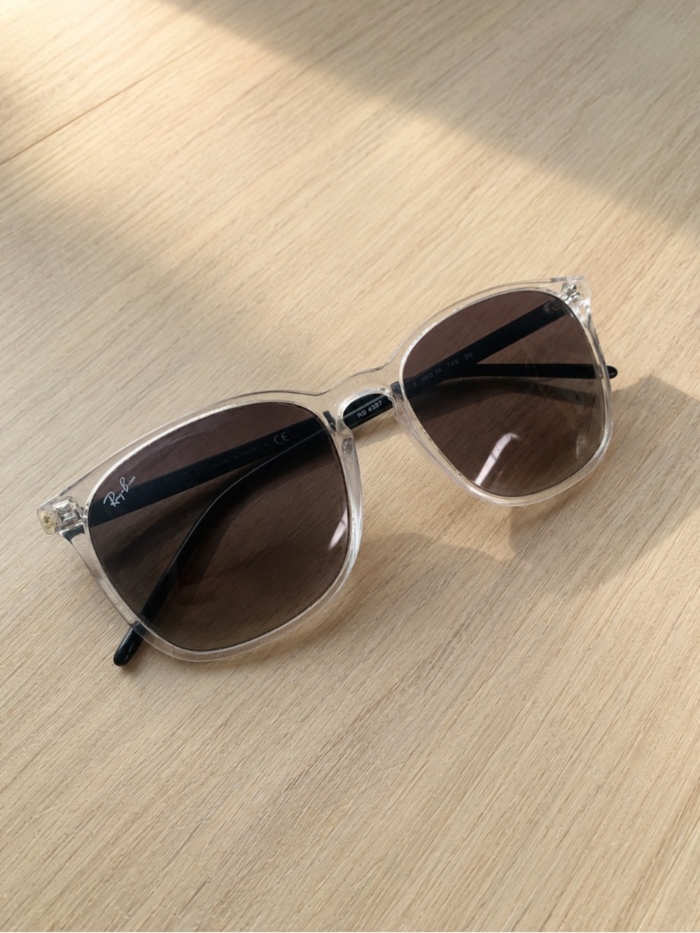 Ray-Ban RB4387 Unisex 56mm Clear Square Sunglasses Gray Lenses Designer Eyewear